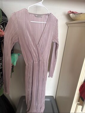 ASOS Dusty Mauve Pleated Wrap-Front Long Sleeve Dress